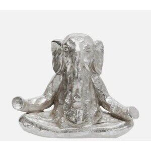 Zen Meditating Silver Elephant Statue